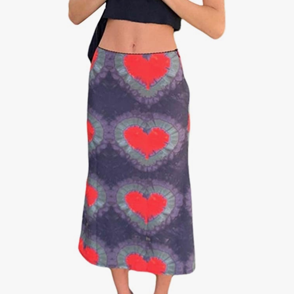 Sundro Women's Heart Print High Waisted Bohemian Midi Skirt A-Line Bodycon Long